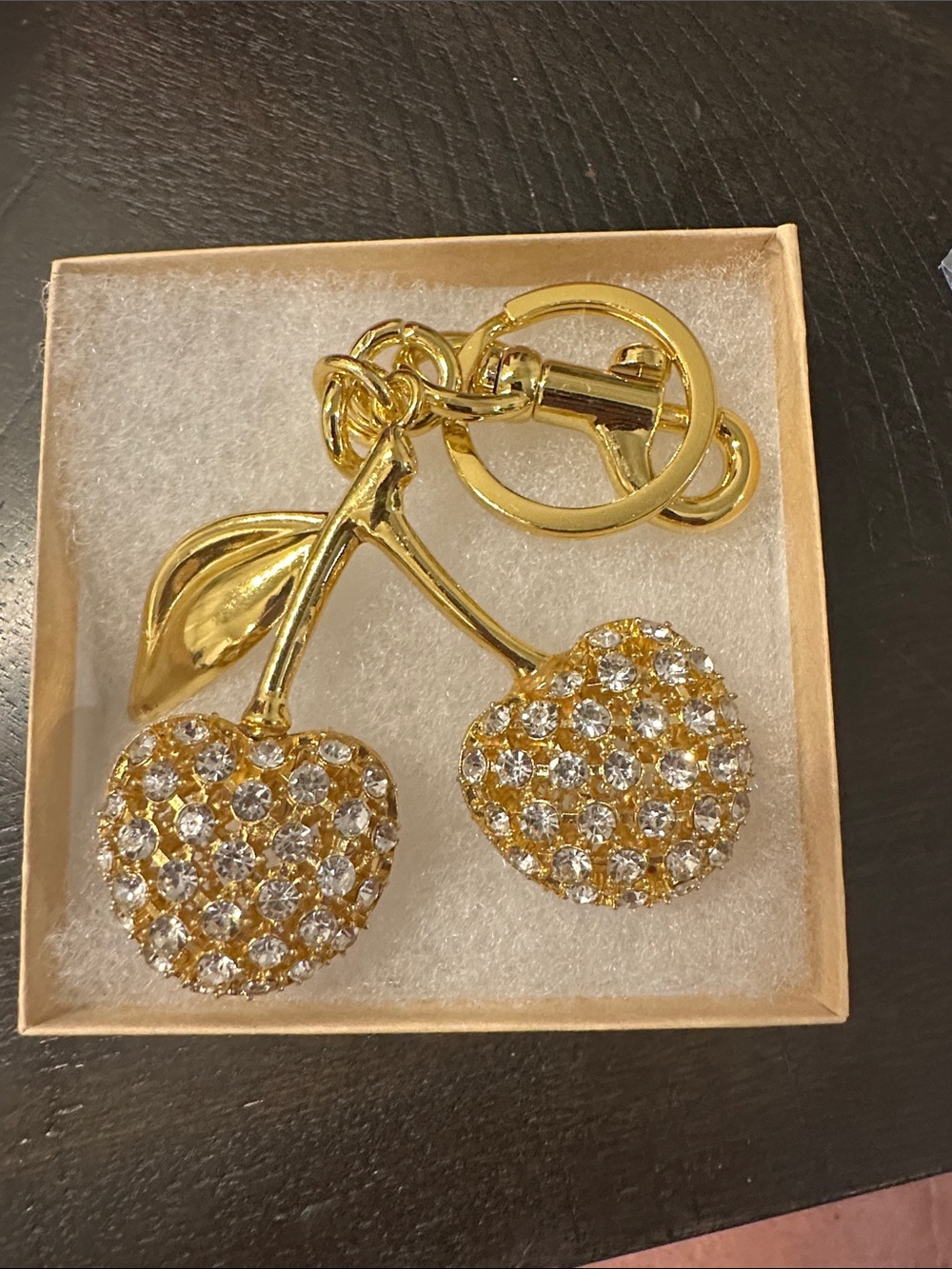 Gold Crystal Cherry Keychain Charm - Women's Jewelry